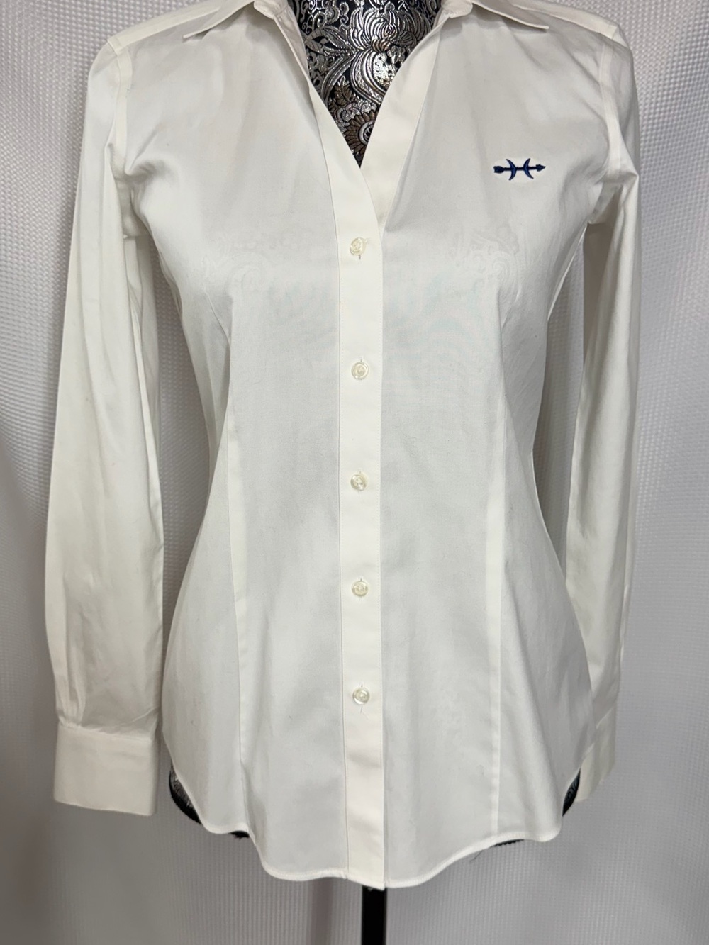 Brooks Brothers White Button-Down Shirt with Navy Chest Accent